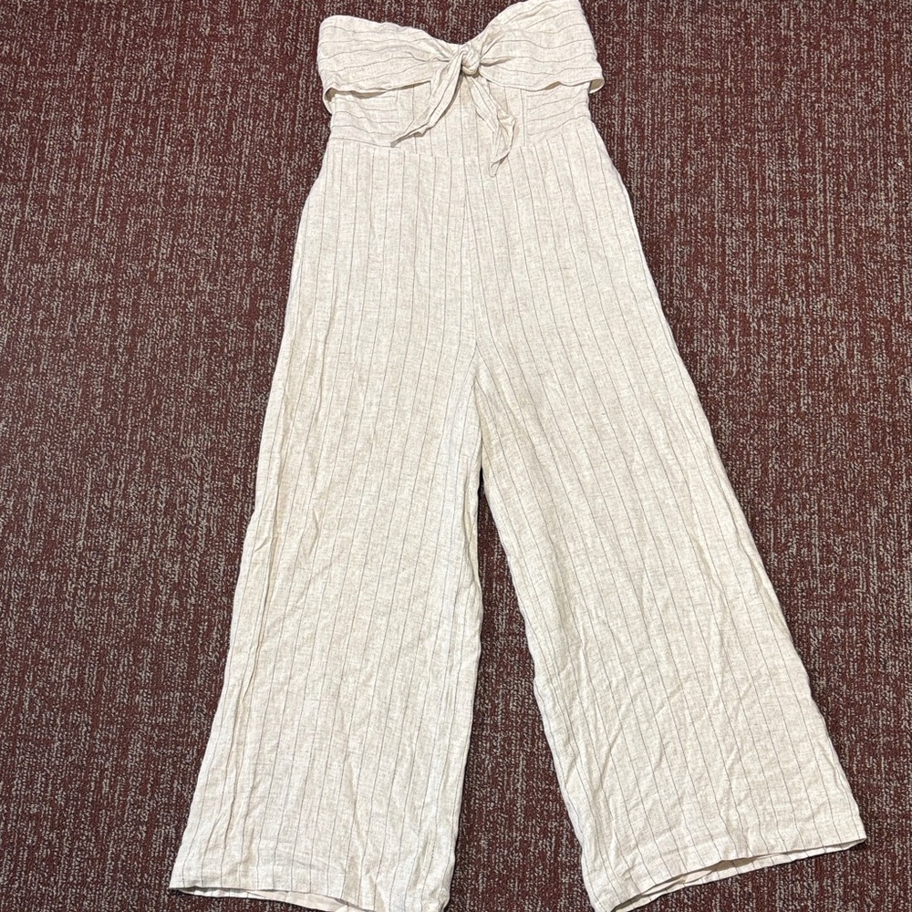 Majorelle Katherine strapless wide leg striped linen jumpsuit women’s small